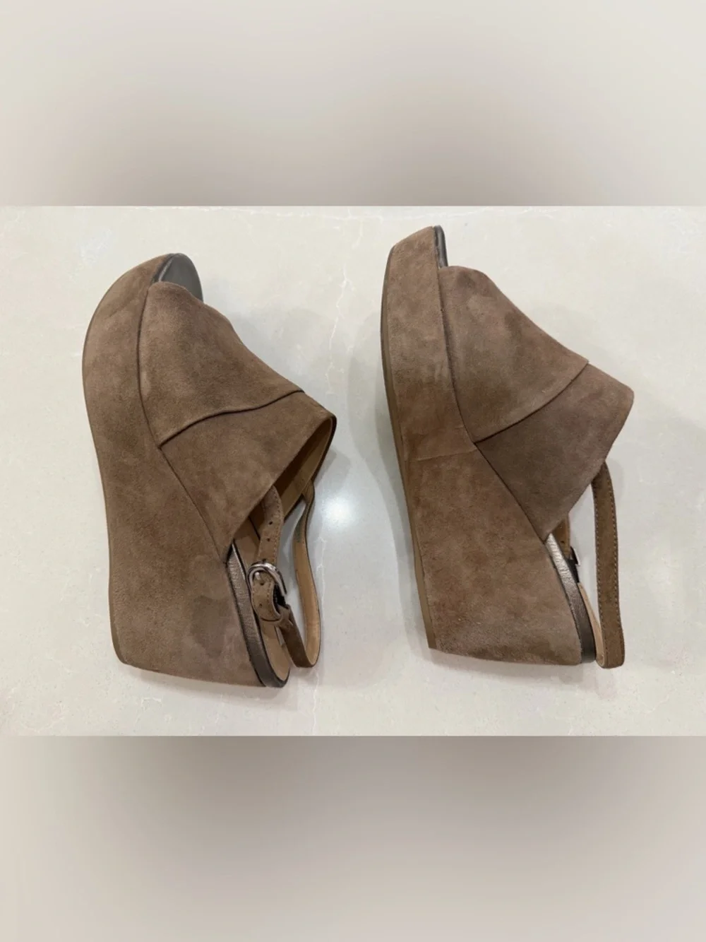 Geox Respira Light Brown Suede Wedge Slingback Sandals, eur 39